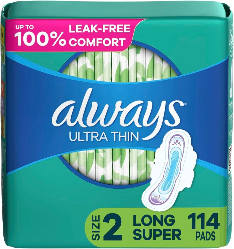 Always Ultra Thin Daytime Pads with Wings, Size 2, Long Super, Unscented, 114 Count
