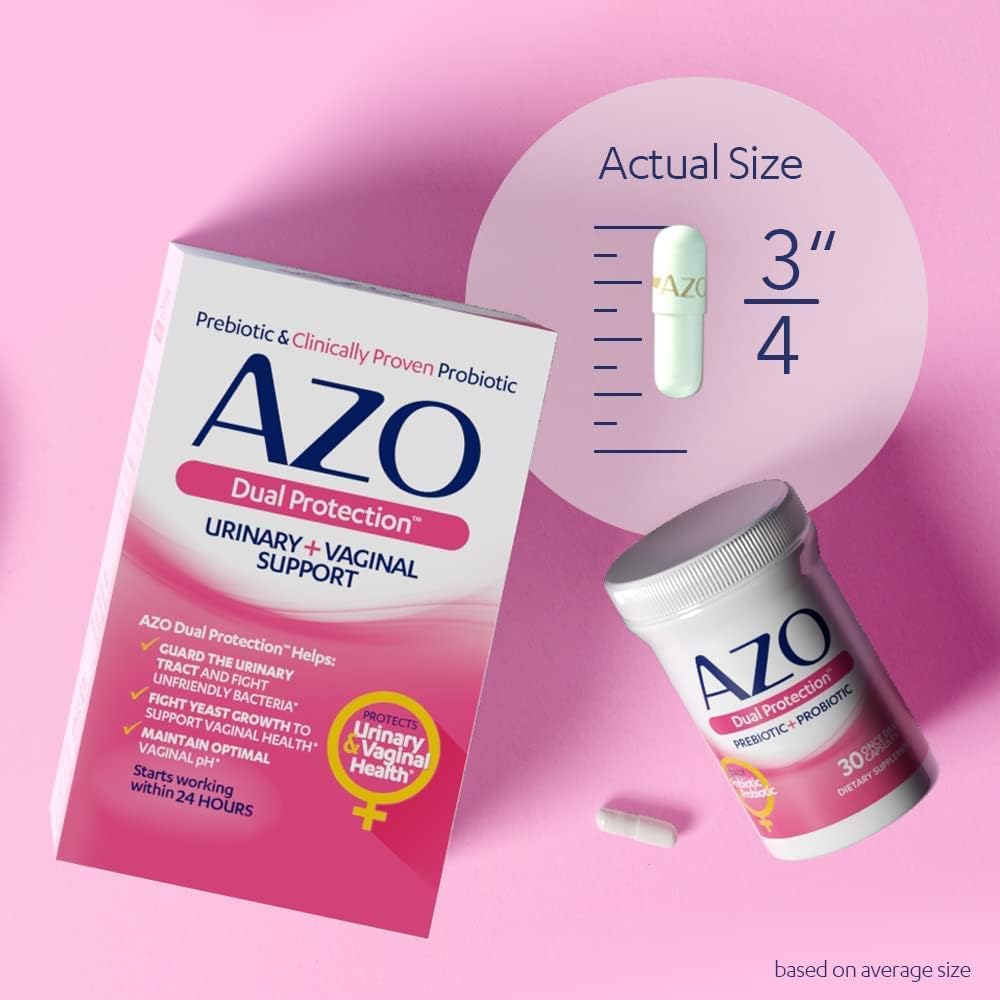 AZO Dual Protection | Urinary + Vaginal Support* | Prebiotic Plus Clinically Proven Womens Probiotic | Starts Working Within 24 Hours | Non-GMO | 30 Count