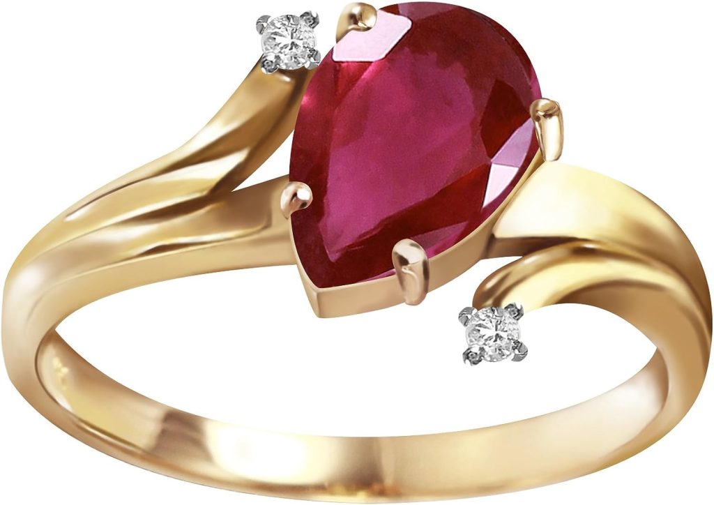 Galaxy Gold GG 1.51 ct 14k Solid Gold Ring Diamonds Pear-Shaped Ruby