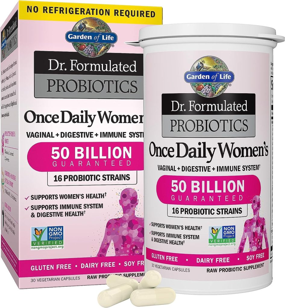 Garden of Life Once Daily Dr. Formulated Probiotics for Women 50 Billion CFU 16 Probiotic Strains with Organic Prebiotics for Digestive, Vaginal  Immune Health, Dairy Free, Shelf Stable 30 Capsules