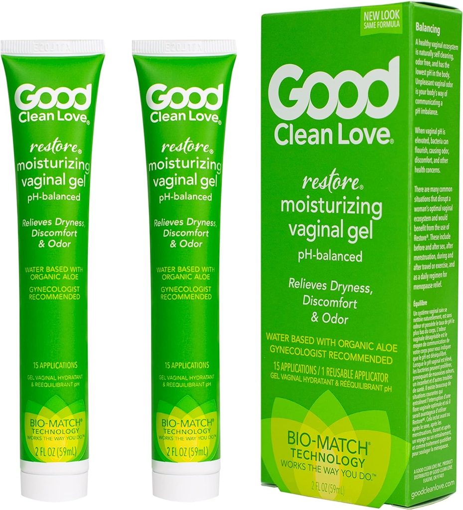 Good Clean Love Restore Moisturizing Vaginal Gel, pH-Balanced, Water-Based with Aloe Vera  Lactic Acid, Reduces Dryness, Discomfort  Odor for Women, 2 Oz (2-Pack)