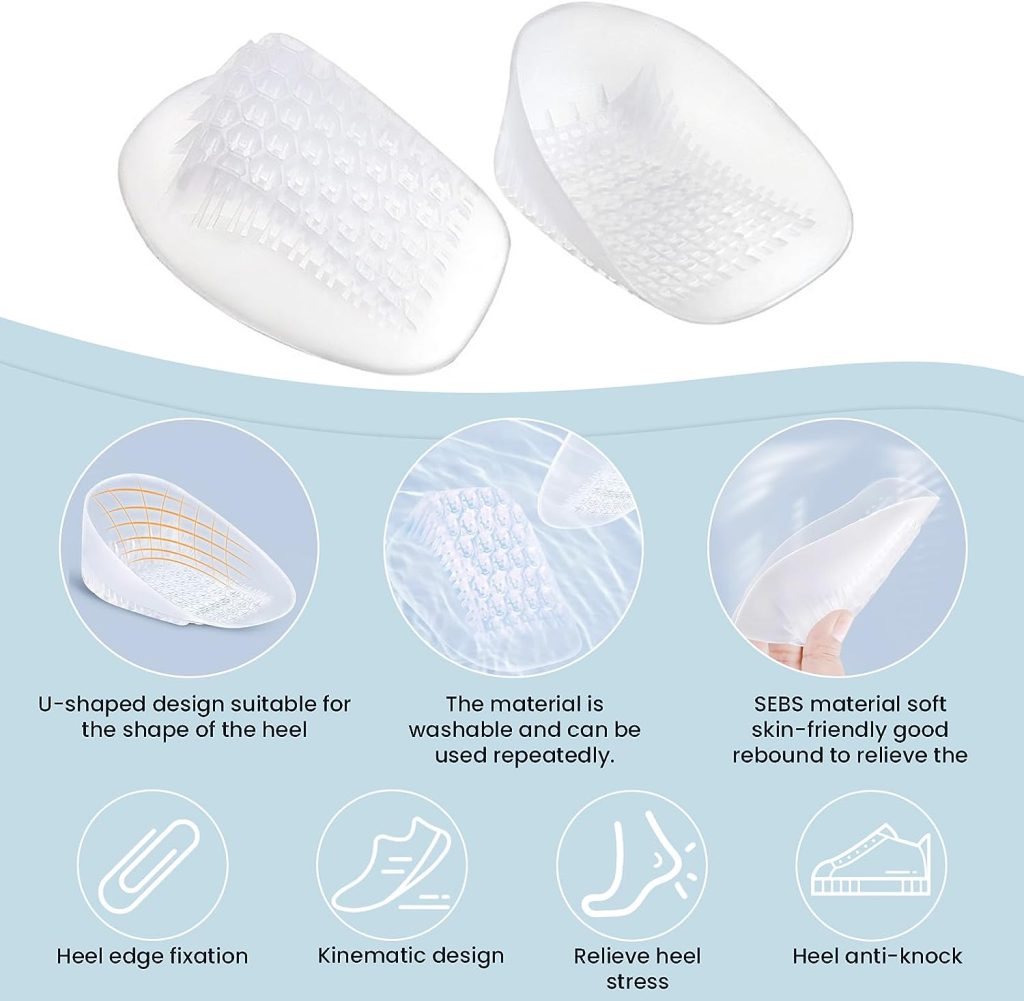 Heel Cups,Heavy Duty Heel Cups,1 Pair,Heel Cups for Heel Pain,ForPlantar Fasciitis,Heel Pain, Bone Spur Pain and Achilles Tendon Treatment and Shock Absorption Support（Transparent）