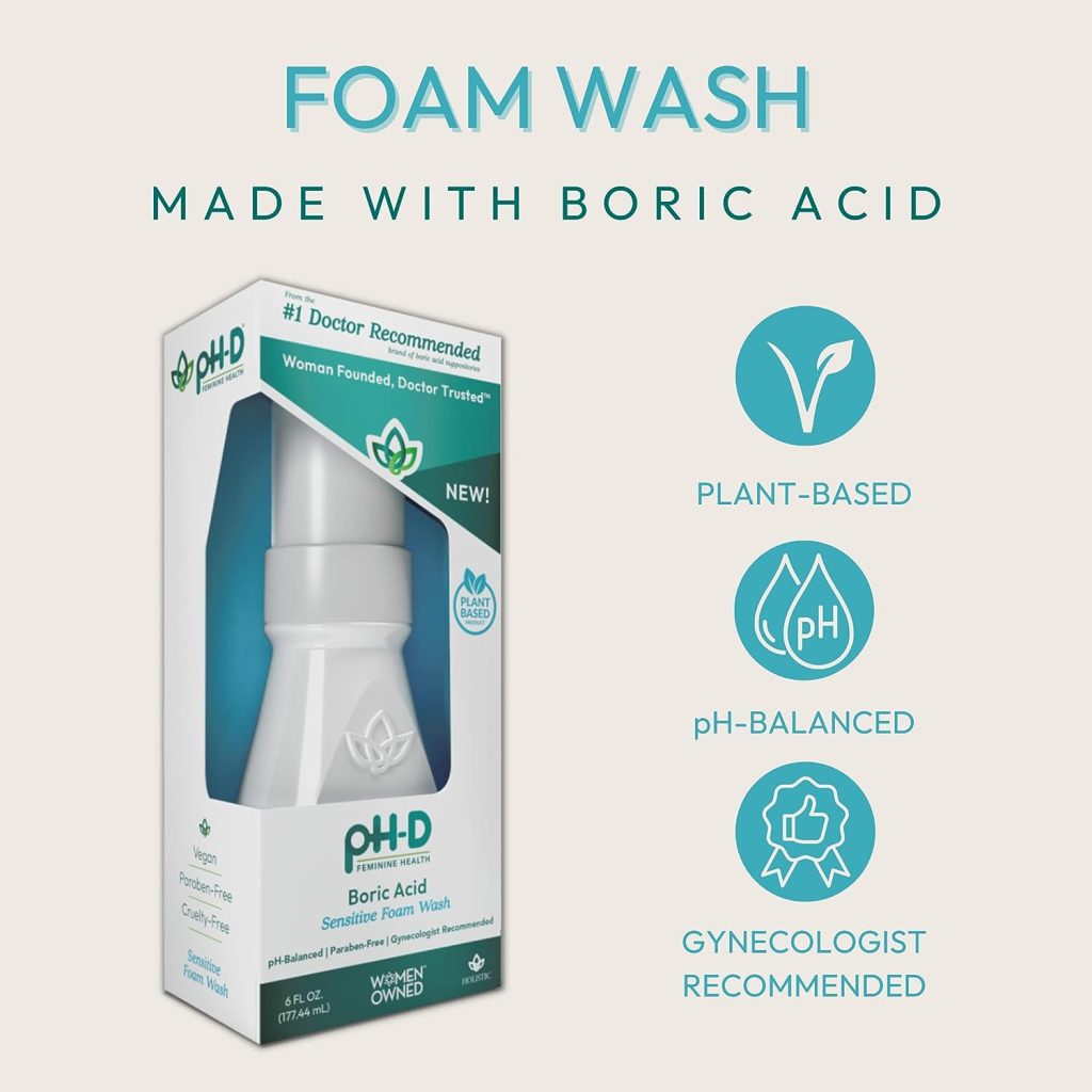 pH-D Feminine Health - Boric Acid Foam Wash - pH-Balanced, Paraben-Free, and Plant-based (Sensitive, 6 Fl Oz (Pack of 1))