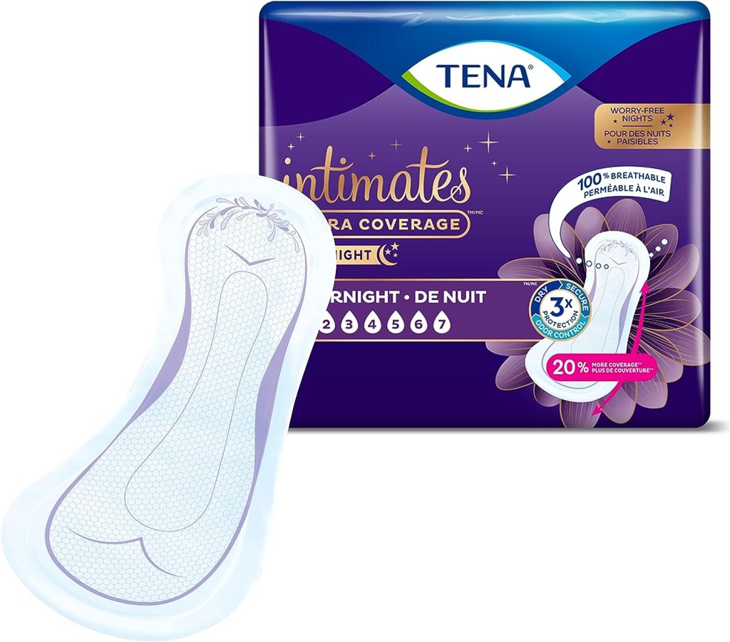 TENA Incontinence Pads, Bladder Control  Postpartum for Women, Overnight Absorbency, Extra Coverage, Intimates - 135 Count