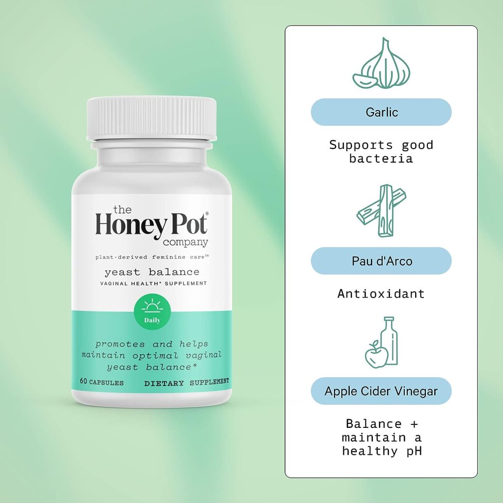 The Honey Pot Company Yeast Balance Vaginal Health Supplement - Designed to Target Balanced Candida Yeast and Maintain a Healthy Vaginal Flora. 60 Capsules